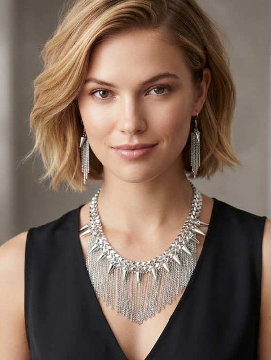 STRAND DRAPE FRONT NECKLACE AND EARRING SET